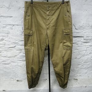 Vintage Military Cargo Jogger Pants Khaki Paratrooper Button Fly Army